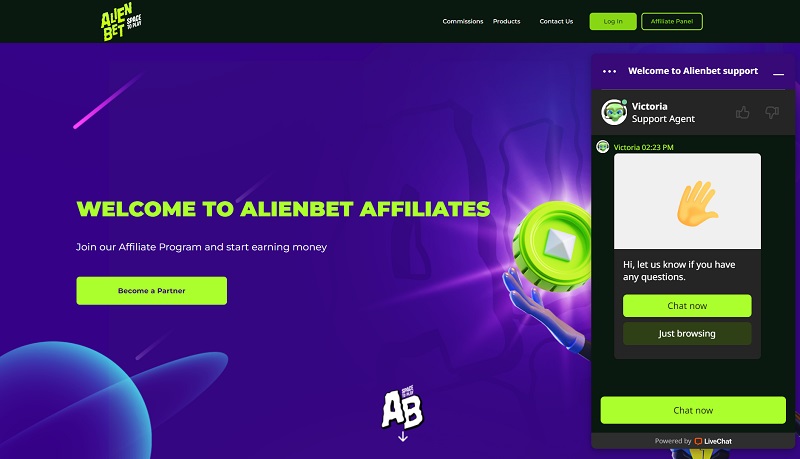 AlienBet Affiliates website & screenshot with commission plans