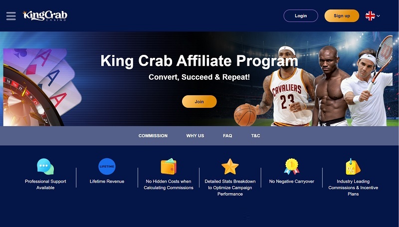 KingCrab Affiliates website & screenshot