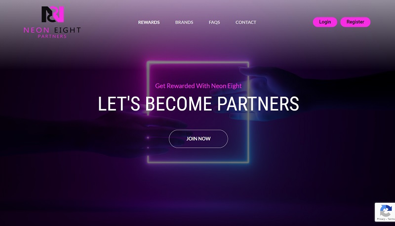 Neon 8 Partners website & screenshot with commission plans