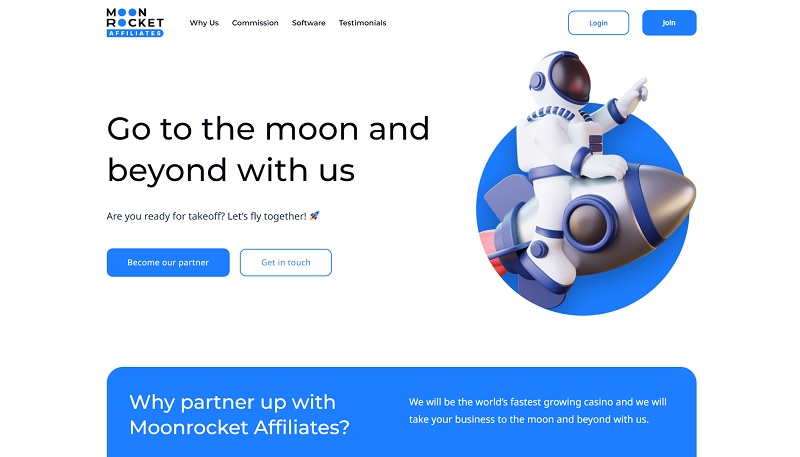 Moonrocket Affiliates website & screenshot with commission plans