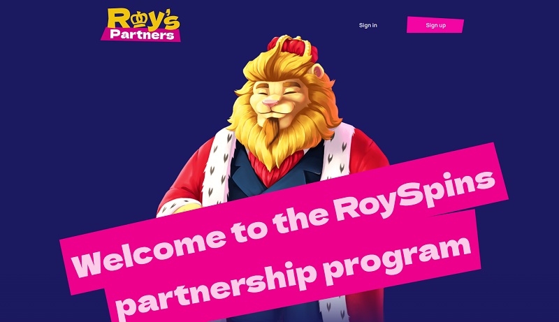Royspins Partners website & screenshot with commission plans