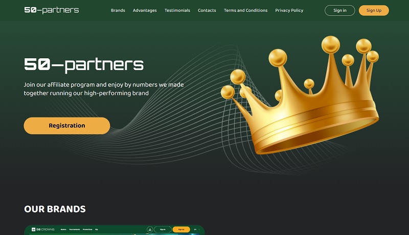 50-Partners website & screenshot with commission plans