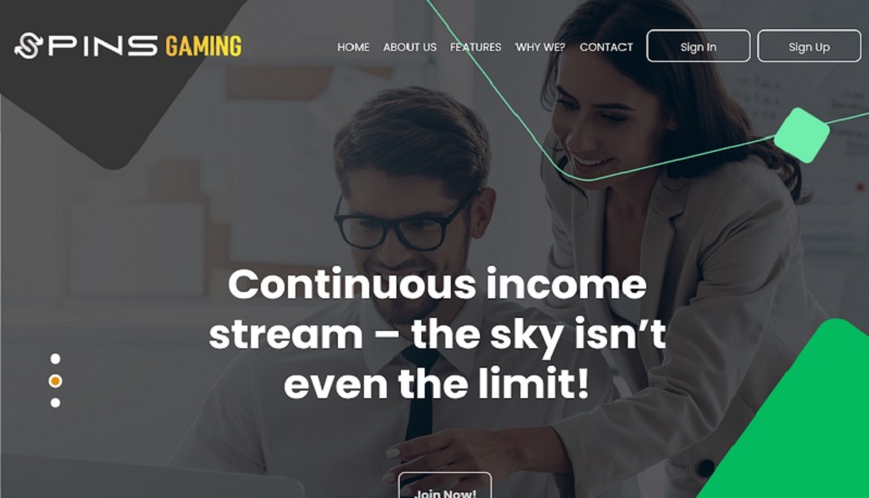 Spins Gaming Affiliates website & screenshot with commission plans
