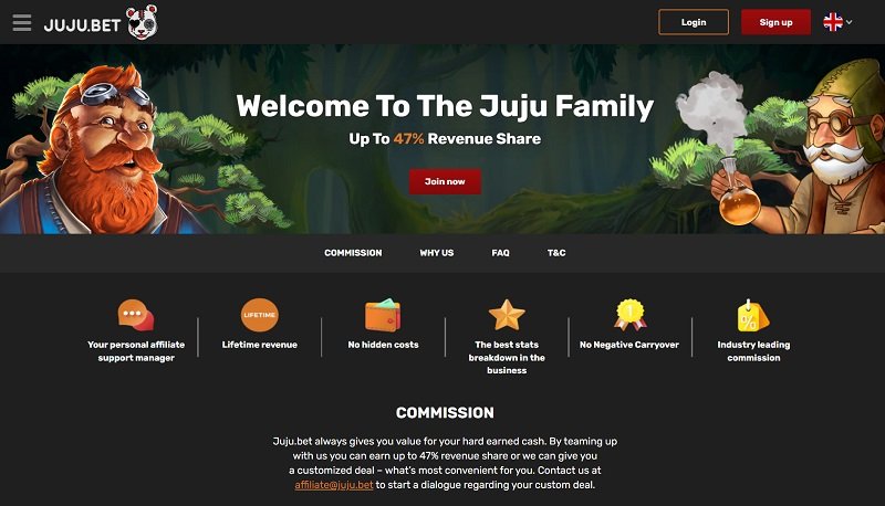 Juju.bet Affiliates website & screenshot with commission plans