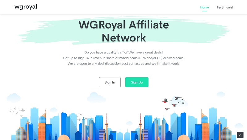 WGRoyal Affiliates website & screenshot with commission plans