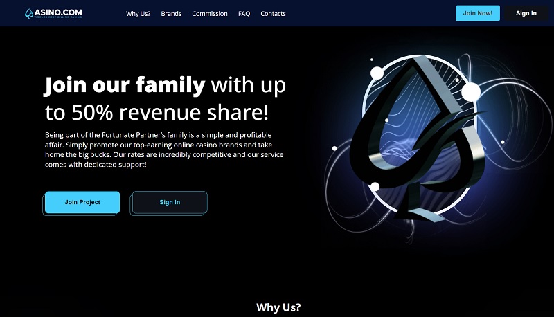 Asino Affiliates website & screenshot with commission plans
