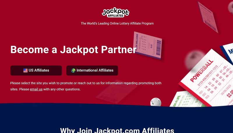 Jackpot.com Affiliates website & screenshot with commission plans