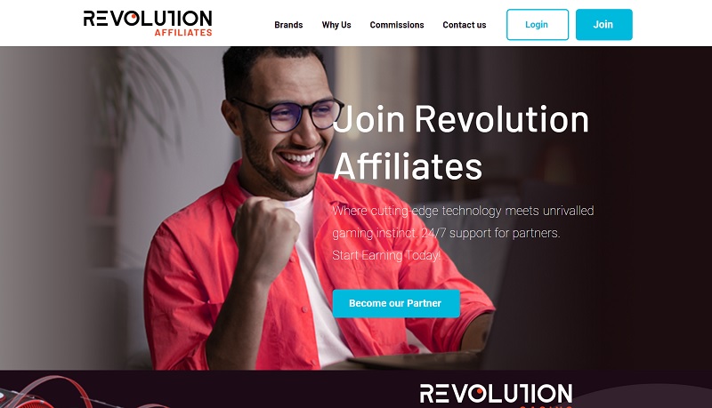 Revolution Affiliates website & screenshot with commission plans
