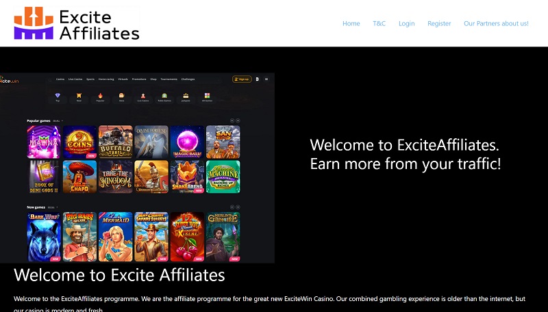 Excite Affiliates website & screenshot