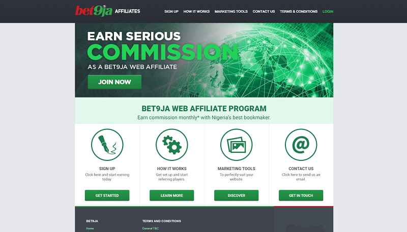 Bet9ja Affiliates website & screenshot