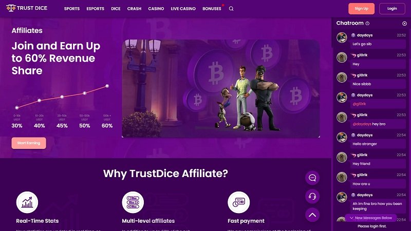 TrustDice Affiliates website & screenshot