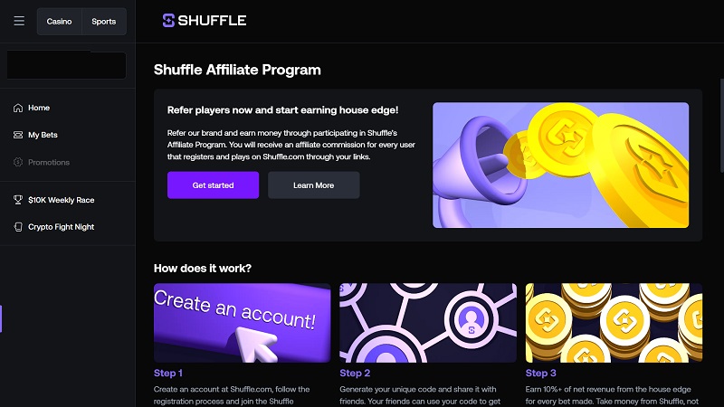 Shuffle Affiliate website & screenshot