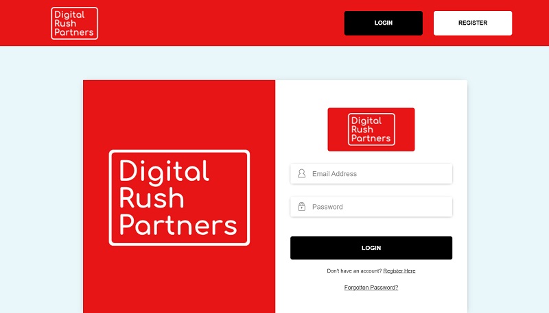 Digital Rush Partners website & screenshot with commission plans