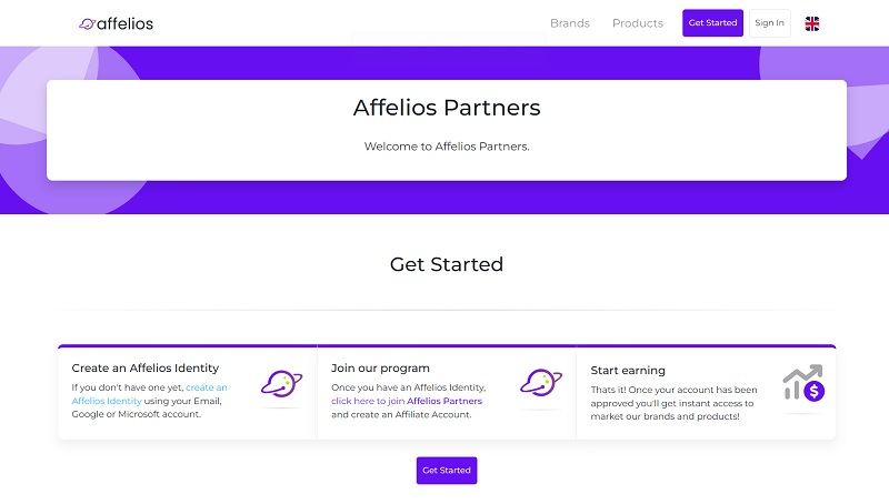 Affelios Partners website & screenshot with commission plans