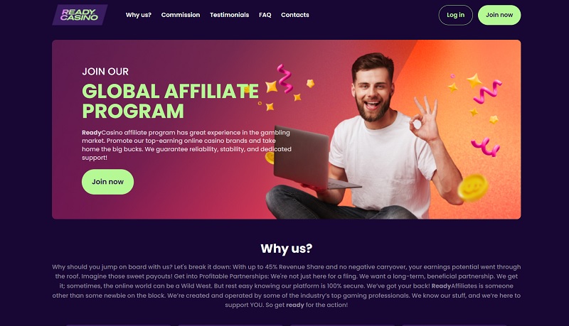 ReadyAffiliates website & screenshot with commission plans