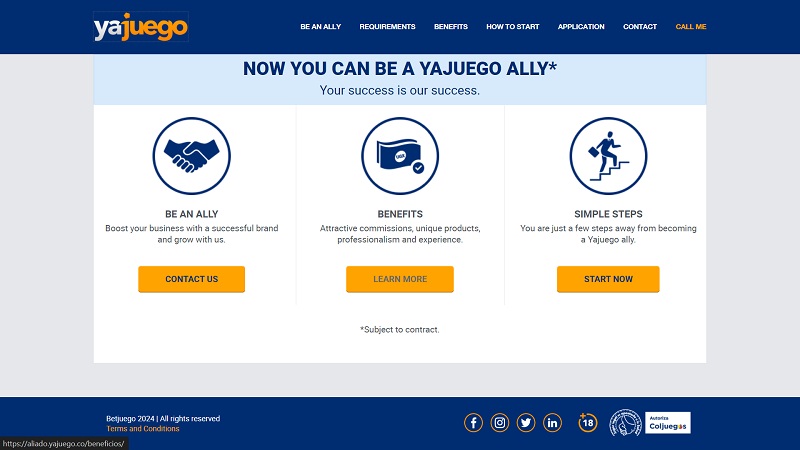 Yajuego Affiliates website & screenshot