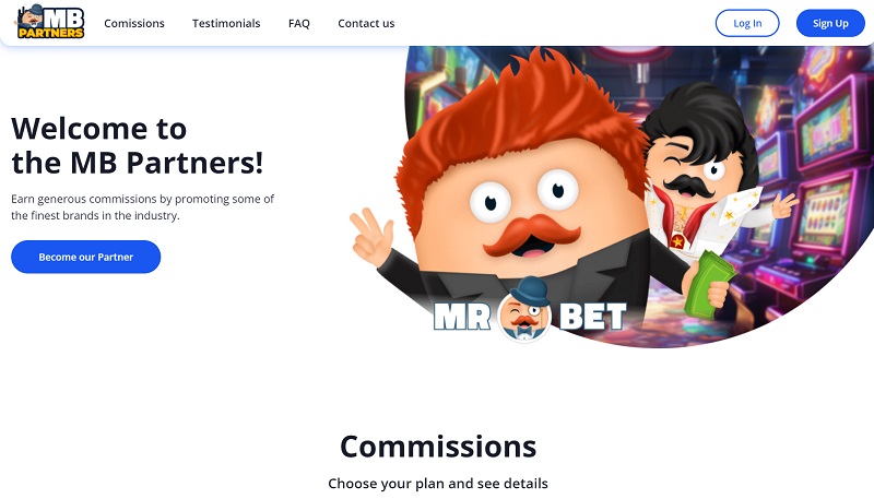 MB Partners website & screenshot with commission plans