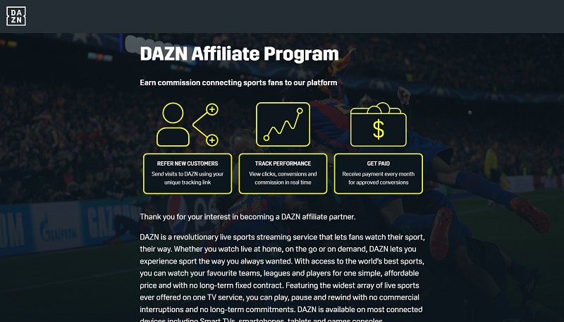 DAZN Affiliates website & screenshot