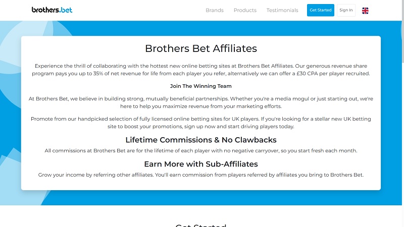 Brothers Bet Affiliates website & screenshot