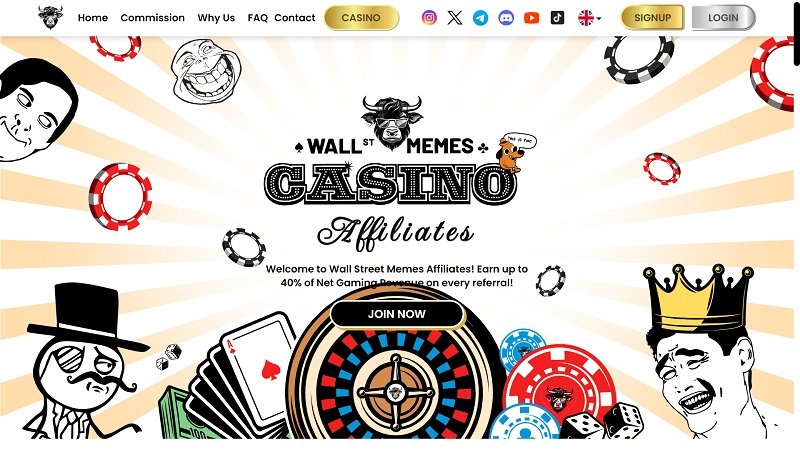 Wall St Memes Casino Affiliates website & screenshot