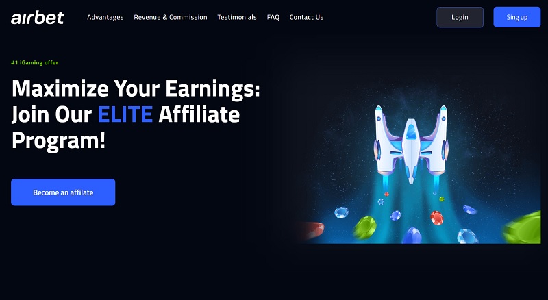 Airbet Affiliates website & screenshot with commission plans