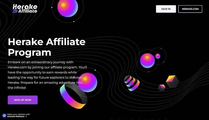 Herake Affiliates website & screenshot