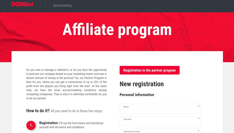 Doxxbet Affiliates website & screenshot