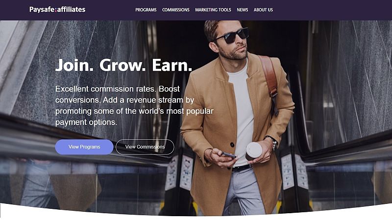 Paysafe Affiliates website & screenshot with commission plans