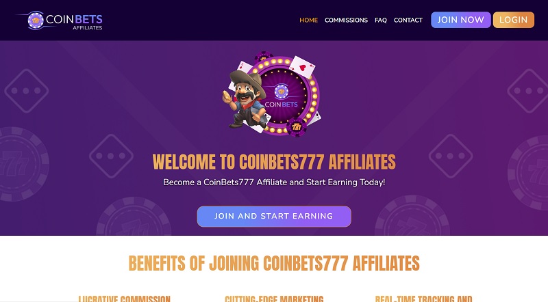 CoinBets777 Affiliates website & screenshot