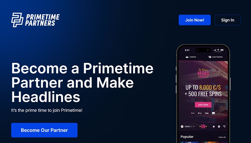 Primetime Partners website & screenshot