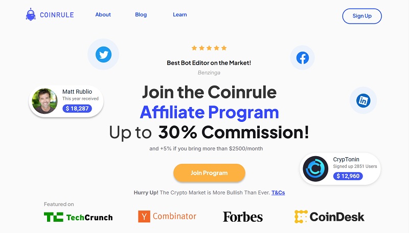 Coinrule Affiliates website & screenshot