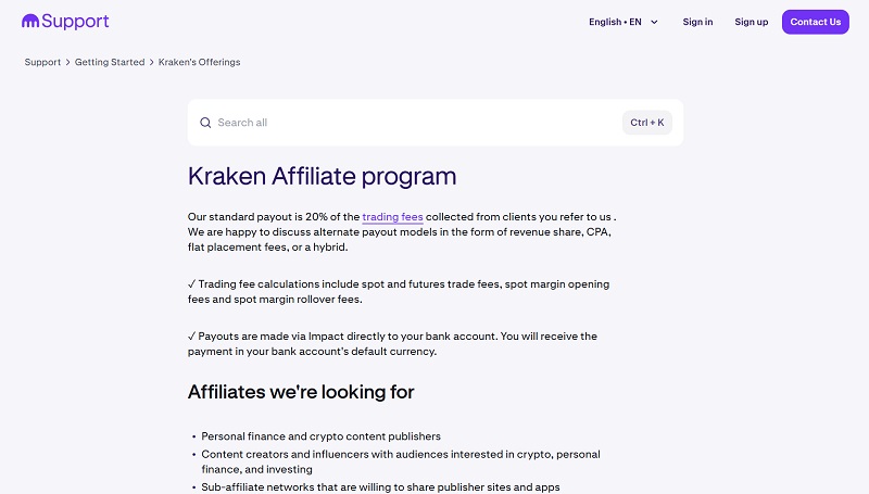 Kraken website & screenshot