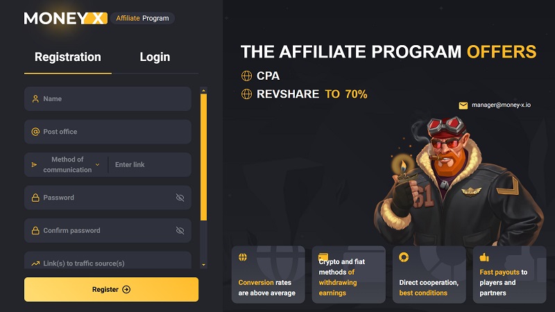 Money-X Affiliates website & screenshot