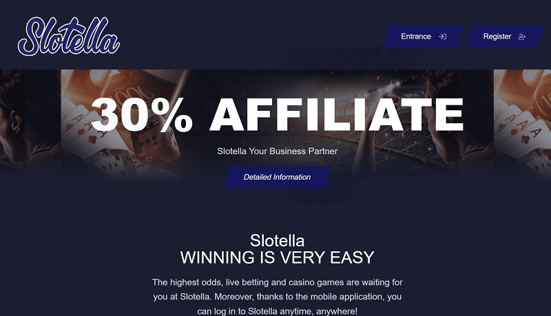 Slotella Affiliates website & screenshot