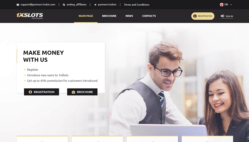 1XSlots website & screenshot with commission plans