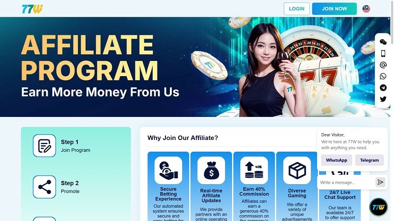 77W Affiliates website & screenshot