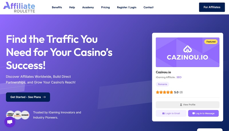 Affiliate Roulette website & screenshot