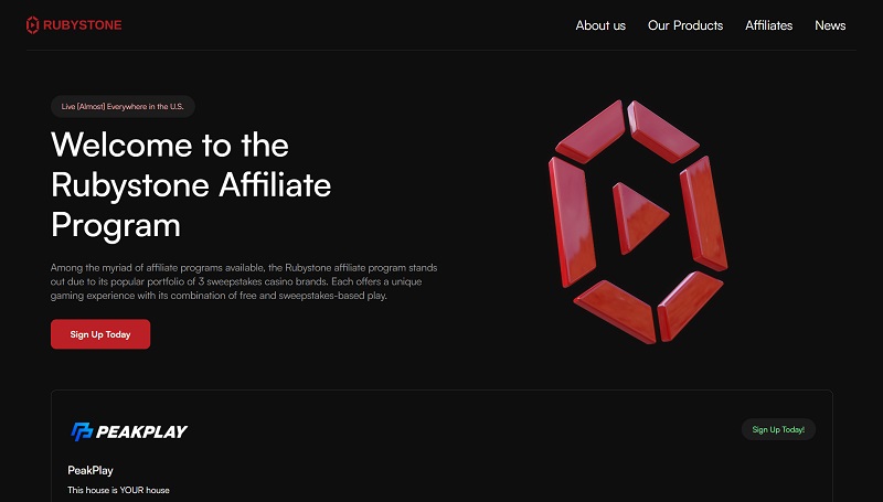Rubystone Affiliates website & screenshot