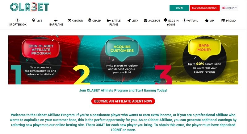 Olabet Affiliates website & screenshot