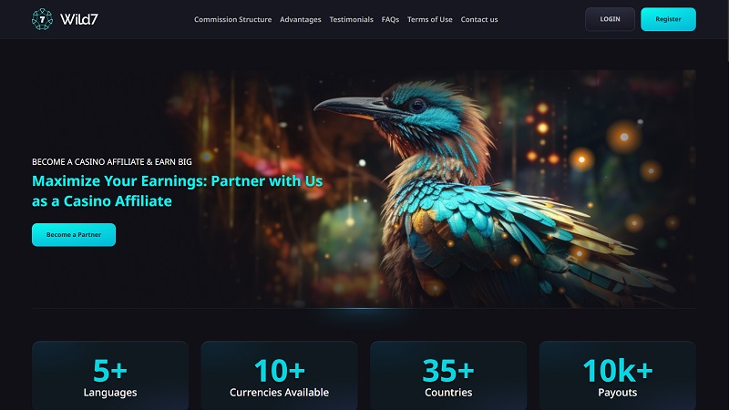 Wild7 Affiliates website & screenshot