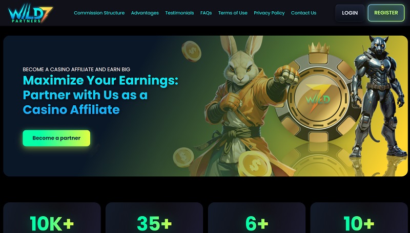 Wild7 Affiliates website & screenshot
