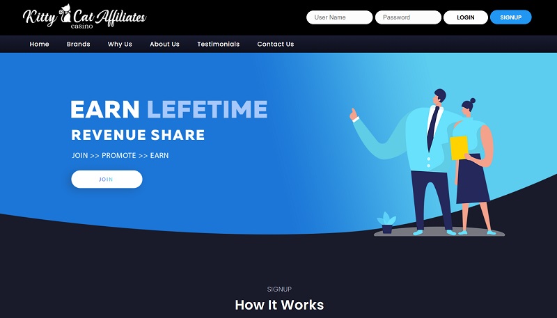 Kitty Cat Affiliates website & screenshot
