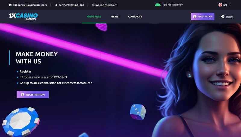 1XCasino Partners website & screenshot