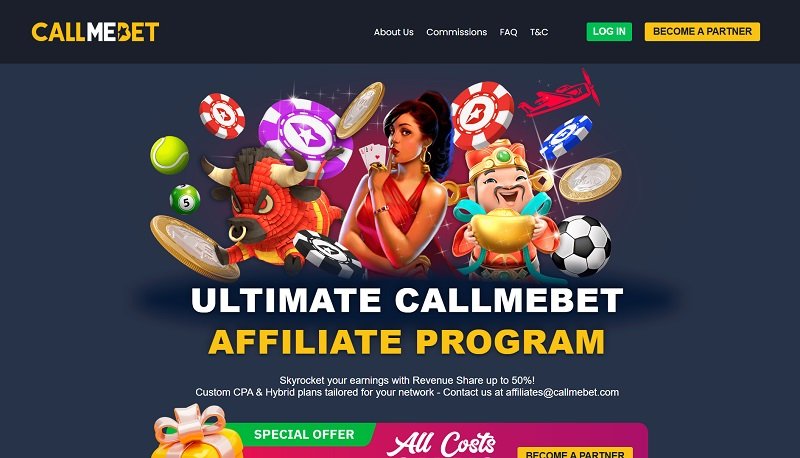 CallMeBet Affiliates website & screenshot