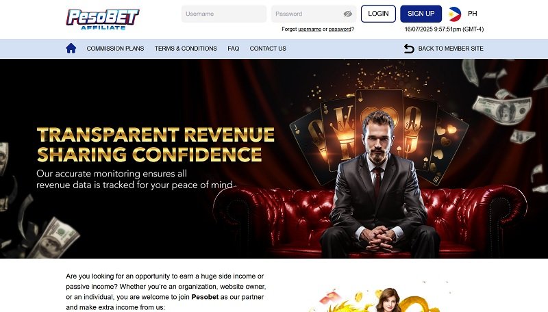 PesoBET Affiliates website & screenshot
