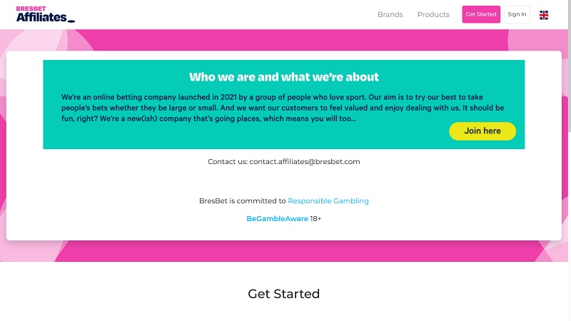 BresBet Affiliates website & screenshot