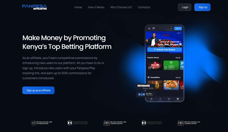 Fanpesa Affiliates website & screenshot