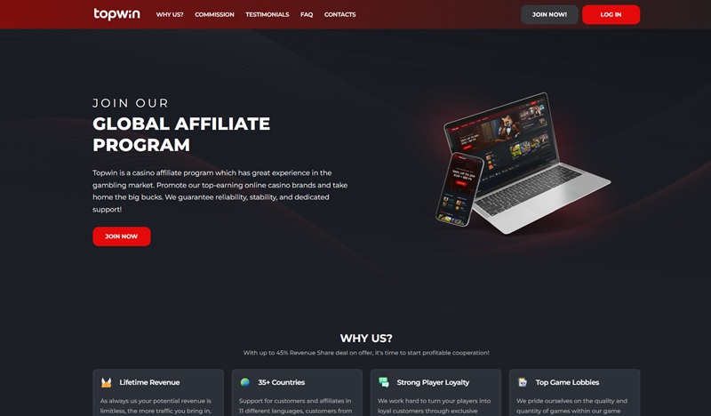 Topwin Affiliates website & screenshot