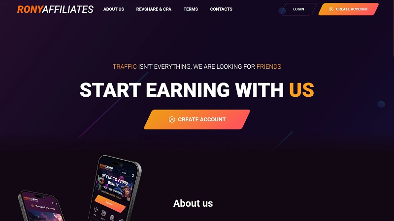 Rony Affiliates website & screenshot