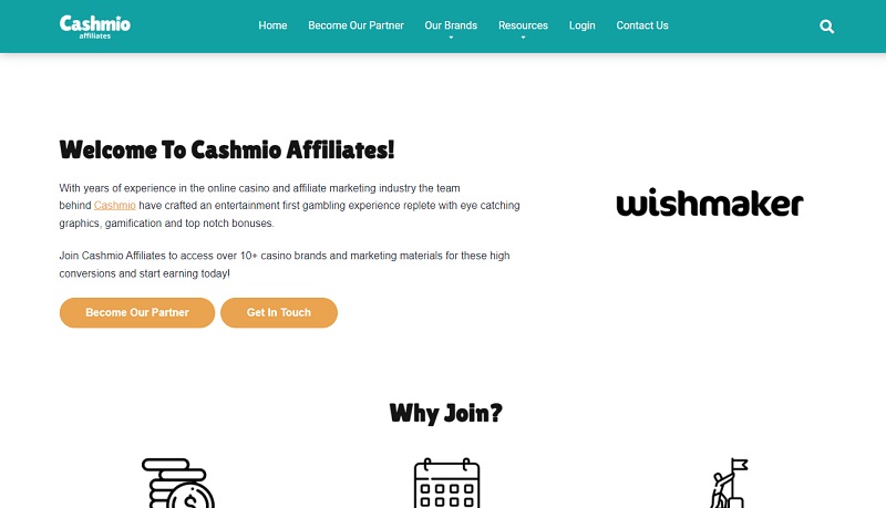 Cashmio Affiliates website & screenshot with commission plans